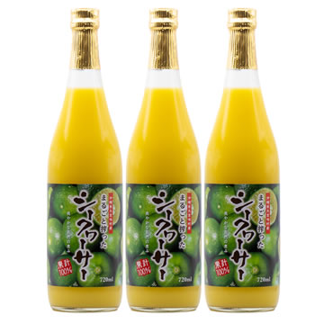 沖縄専科 まるごと搾った シークワーサー 沖縄県大宜味村産 果汁100% 720mlｘ3本（契約農家さんの青切り果実のみ使用）